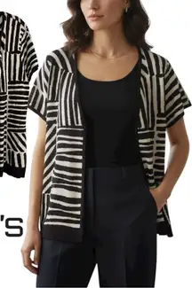 Chico's Black and White Silk Blend Zebra Print Cardigan Sweater XL