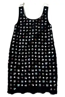 Sachin & Babi XS Black Beaded Sequin Mini Dress Floral Lace Sequined Multicolor