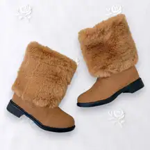 NEW Chunky Tan Brown Fuzzy Teddy Faux Fur Fold Over Mid Calf Winter Boots US 7.5