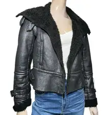 Andrew Marc New York Women’s Size S Black Rumor Faux Suede Shearling Moto Jacket