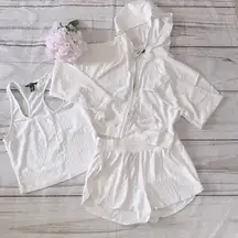 Victoria Secret On Point Coconut Terry Hoodie,Shorts & Tank Top V/S logo Set