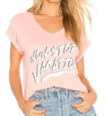 Wildfox New  Non-Stop Vacation V-Neck T-Shirt Romeo Graphic Tee Coral