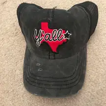 Women’s red black white Texas ponytail trucker hat