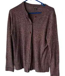 Eddie Bauer Womens Cardigan Sweater Marled Burgundy Button Up L Preppy Academia