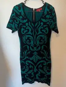 Saks Fifth Avenue Teal and Black V-Neck Sheath Mini Dress