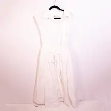 Zara Cotton Poplin Collared Short Sleeve Button Front Tie Waist Midi Dress White