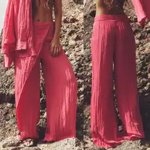 Zara WRINKLED EFFECT Satin HIGH WAIST WRAP PANTS Wide Leg Pink Size S NEW