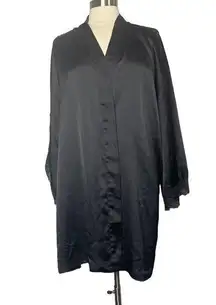 VICTORIAS SECRET Black Lace Dressing Gown Medium Large Tie Waist Mid Thigh