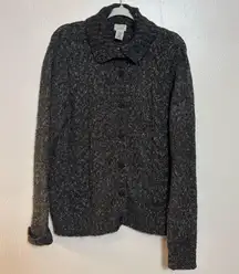 LL Bean Womens Sweater Button Down‎ Wool Blend Grampacore Brown Black Speckled L