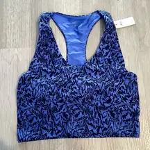 NWT Aerie Offline Real Me Blue Printed Racerback Crop Sports Bra Tank size Small