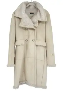 Bebe Womens Vintage Y2K Faux Suede Sherpa Lined Penny Lane Jacket Coat Beige