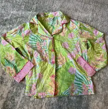 Lilly Pulizter Vintage Cotton Pink Green Floral Pajama PJ Botanical Garden Top S