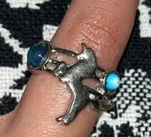 Silver Horse Ring With Blue Rhinestones