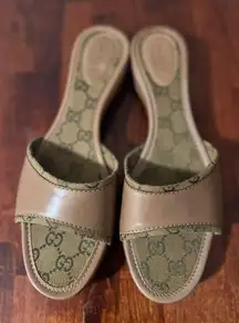 GUCCI GG Monogram Vintage Canvas Wood Slides Mules Box Dust Bag 39 Brown Tan Y2K