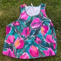 Fabletics Floral Sleep Tank Top Size XXL Sleeveless Painted Tulips Teal Pink