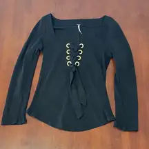 Free People Black Lace-Up Long Sleeve Top Body con goth dark fairycore size Med