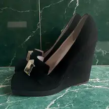 EMILIO PUCCI Vintage Gold Black Suede Loafers Wedges Size 38 / US 8