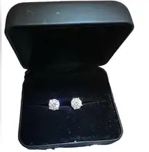 2CT Diamond Stud Moissanite Earrings 18K White Gold Plated 925 Sterling Silver