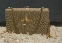 Gold Glitter Clutch Purse with Crossbody Chain and Handle