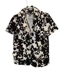 Lane Bryant Black White Floral Short Sleeve Cotton One-Button Blazer Jacket 18