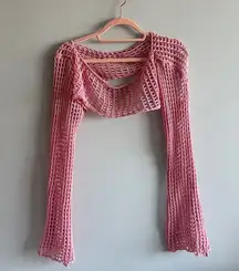 pink crochet long sleeve bolero shrug
