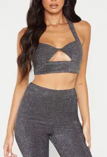 Pretty Little Thing PrettyLittleThings Silver Glitter Halterneck Top