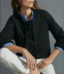 Anthropologie T.La Hoodie Womens Small Black Mara Knit Lace‎ Up Neck