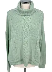 BP Chenille Cable Knit Turtleneck Sweater Mint Green Size Large NWT