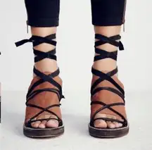 Free People  Bowery Wedge Leather Suede Lace Up Tie Ankle