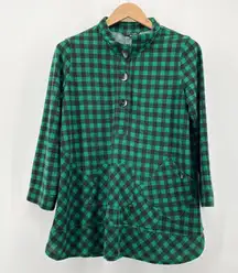 JOHN MARK Women's Green Black Buffalo Check Long Sleeve Tunic Top Medium