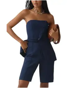 ANTHROPOLOGIE MAEVE Slim Long Pleated Shorts Navy Size 8 NEW