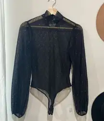 Mad for love black mesh bodysuit with sparkle detail