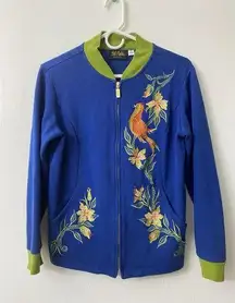 Bob Mackie Womens Cardigan Artsy Sweater Blue‎ Art to Wear Embroidered Small