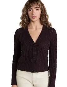 Vince  Crochet Wool Cashmere Cardigan in Plum Wine