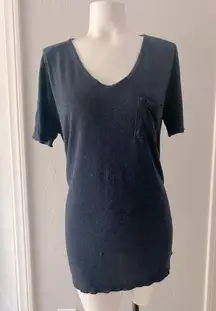 EUC $80 T Alexander Wang Navy Blue Heather V Neck Rayon T Shirt S