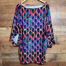 Trina Turk Boatneck Casablanca Tunic Swim Cover-Up Dress size Large Kaleidoscope