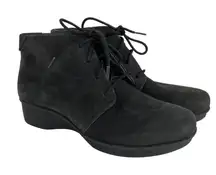 Dansko Womens Black Suede Lace-Up Ankle Boots Size 37 US 7 Comfortable Wedge
