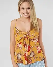 Buckle Women’s Yellow Red Floral Tie Front Cami Tank Top Size Medium