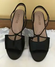 Anyi Lu womens black sandals size 10 open toe sling back