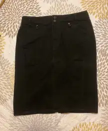 Lauren  Black Denim Pencil Skirt Knee Length Zip Pockets Sz 6