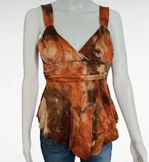 Vintage Papaya 90s Orange Brown Tie Dye Embellished Babydoll Tank Size Medium