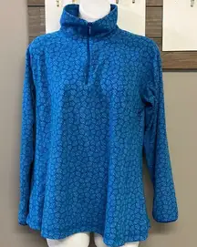 Columbia Women’s Blue Mock Neck Zip Up Long Sleeve Abstract Pattern Pullover- Lg