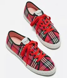 Kate Spade Red Gingham Plaid Vale Lace Up Low Top Sneakers US 7.5B