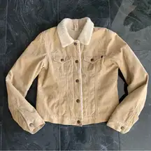 Abercrombie & Fitch Beige Corduroy Cropped Jacket Medium Faux Sherpa VTG Y2k