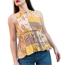 Rachel Zoe Bohemian Frilly High Neck Open Back  Keyhole Blouse Top Medium