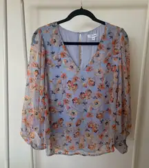 Blue Orange Floral Flowy Boutique Shirt Blouse