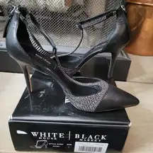 White House Black Market NWT Auden Black/Silver Studded T-strap Heels