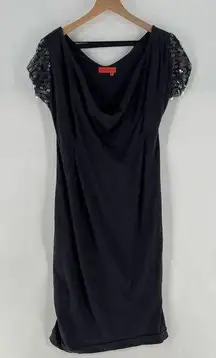 Manila Grace Soft Lightweight‎ Cotton Dolman Sequin Sleeves Cowl Neck Dress