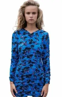 ZARA NWT  DRAPED Floral Ruched PRINT DRESS Mid-blue