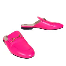 GUCCI Neon Pink Princetown Leather Slipper Mule Flat Horsebit Women's EU 37